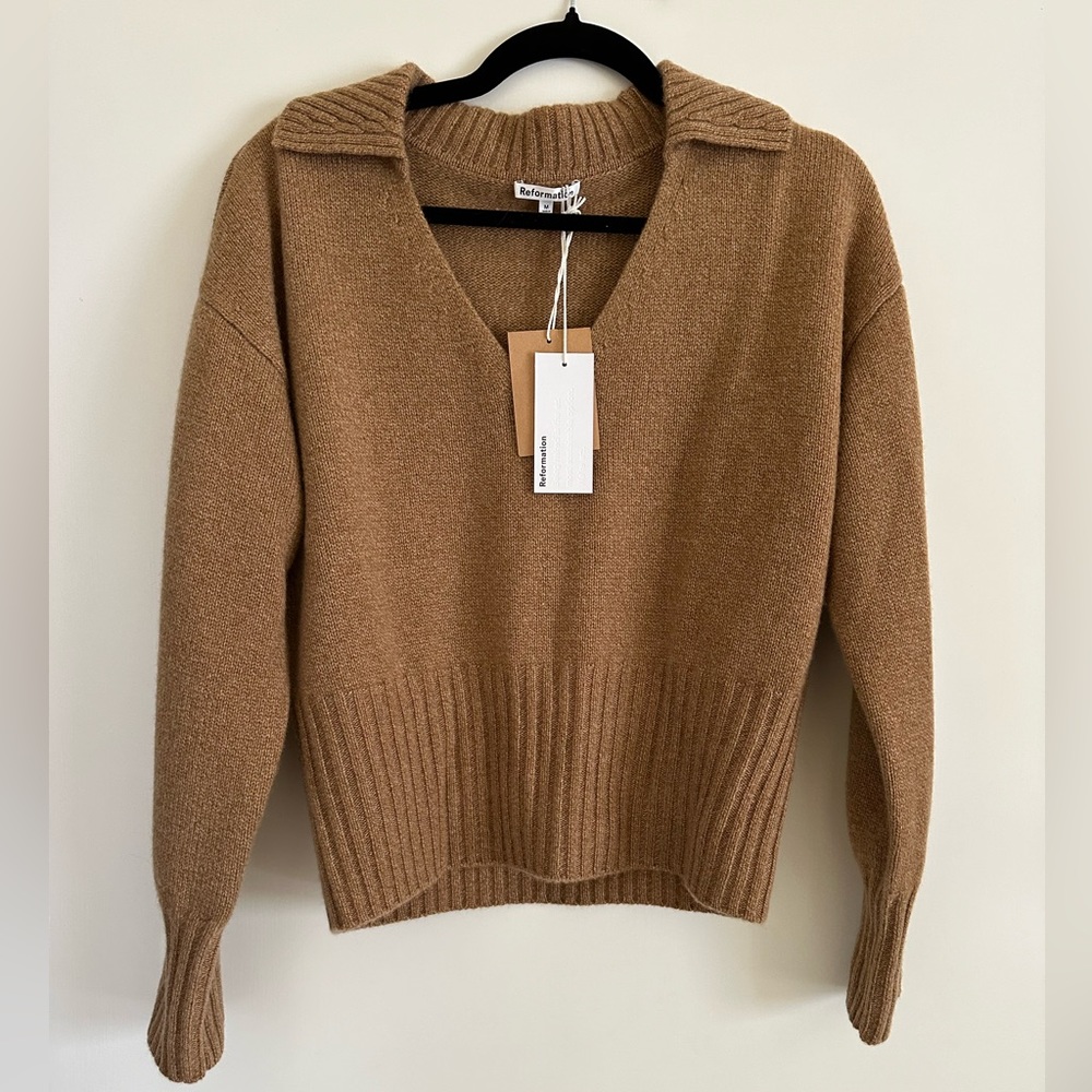 Reformation Beckie Cashmere Collared Sweater Size M